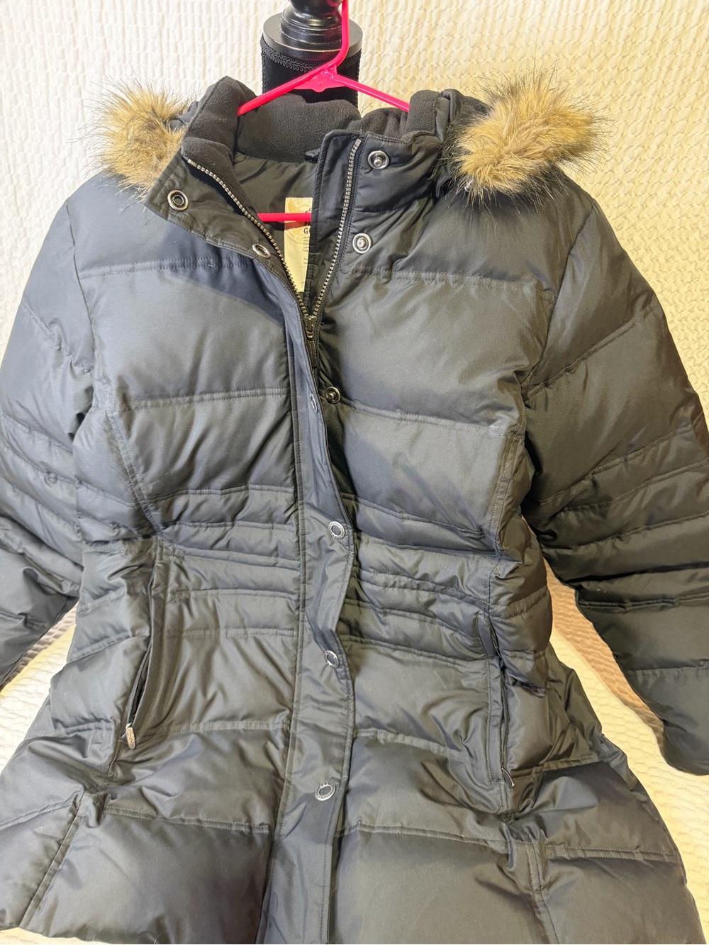 Eddie Bauer Black Quilted Puffer Coat with Faux Fur Trim